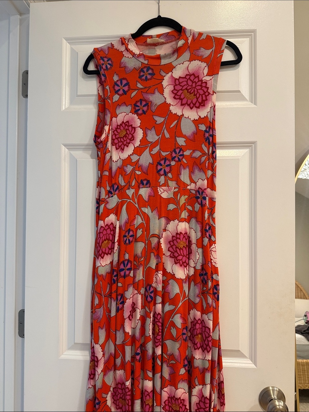 Anthropologie Maeve Orange Floral Dress with Pink & Blue Accents Size Medium
